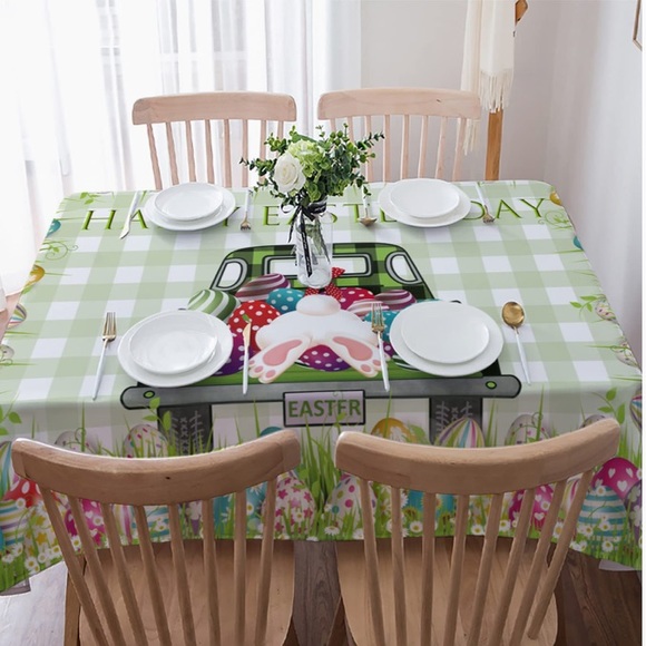 Easter Tablecloth Washable Fabric Rectangle/Farm Trucks Bunny Tail - Picture 9 of 11